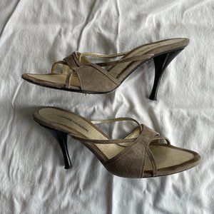 Costume National size 40 tan suede heeled slides